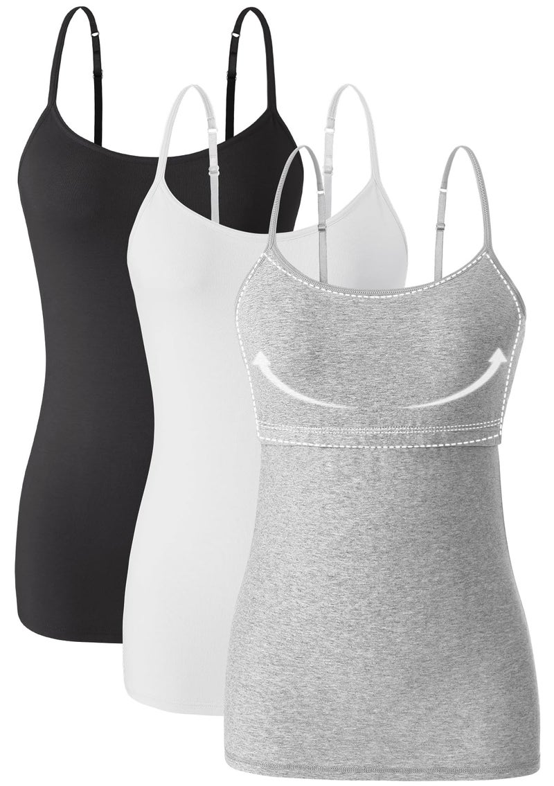 Orrpally Women Cotton Camisole Shelf Bra Cami Tank Tops Adjustable Spaghetti Strap Tank Top 3-Pack Black/White/Gray S - Image 1
